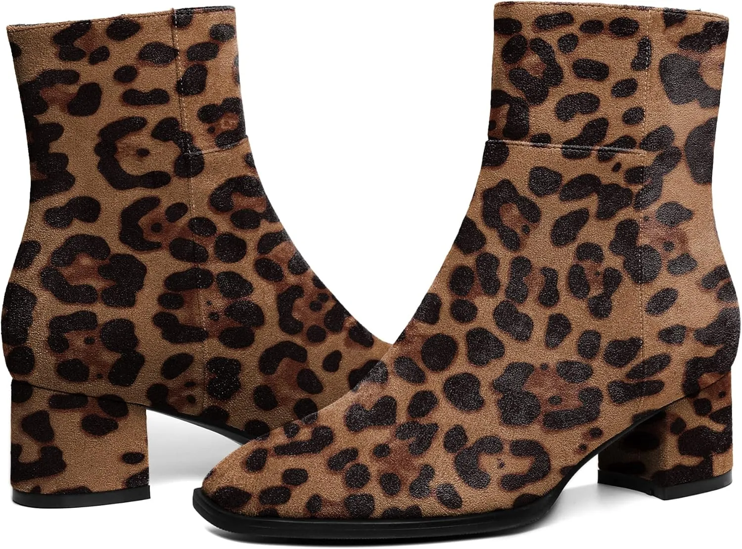 Eldof Low Block Heel Ankle Boots Women's Square Toe Chunky Heel Short Boots Side Zipper Heeled Chelsea Boots
