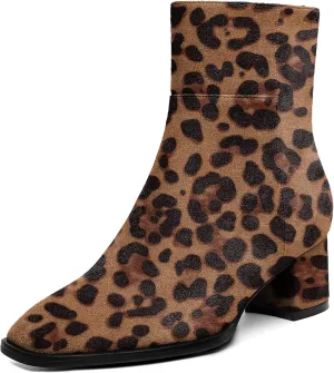 Eldof Low Block Heel Ankle Boots Women's Square Toe Chunky Heel Short Boots Side Zipper Heeled Chelsea Boots