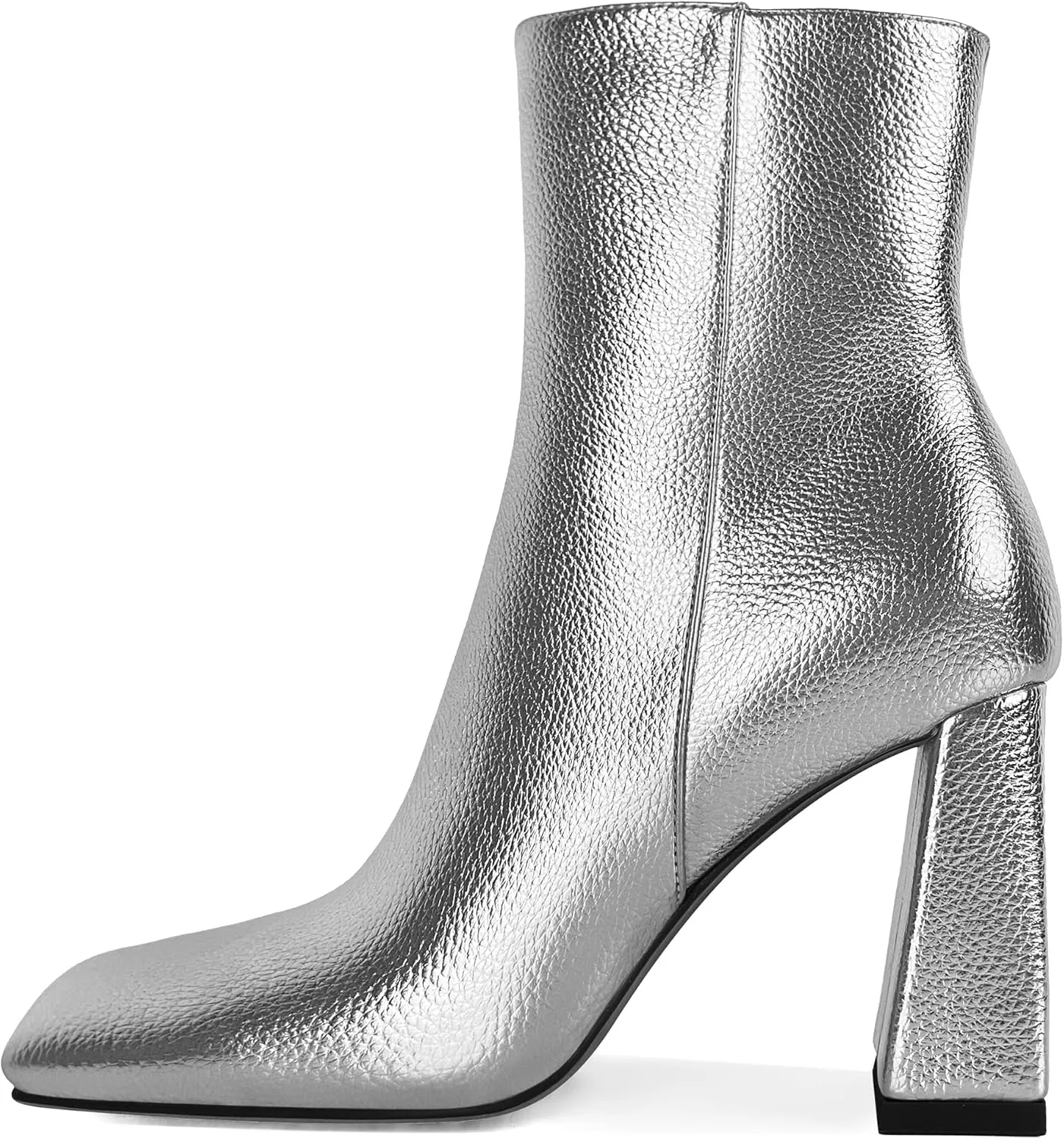 Eldof Square Toe Ankle Boots for Women Block Heel Chunky Gogo Boots High Heeled Short Booties Side Zipper 3 Inches