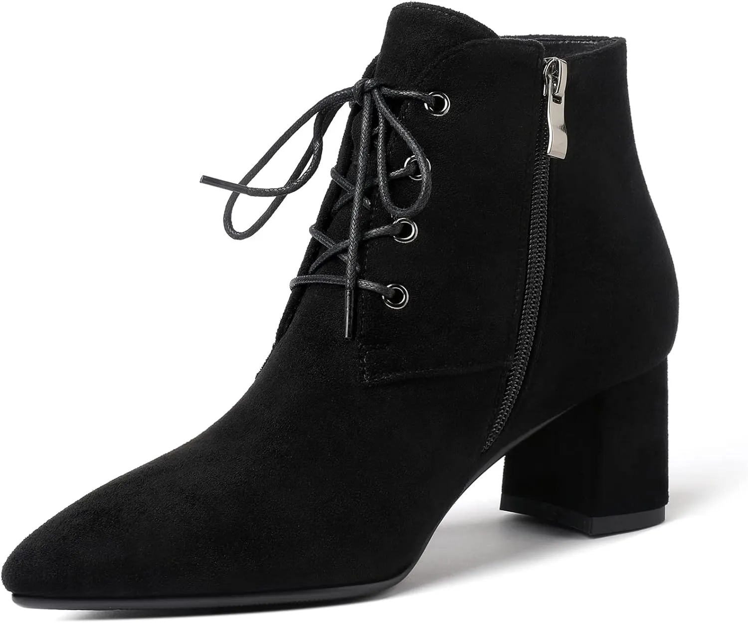 Eldof Women's Booties Low Chunky Heel Ankle Boots Pointed Toe Lace Up Comfortable Walking Boots