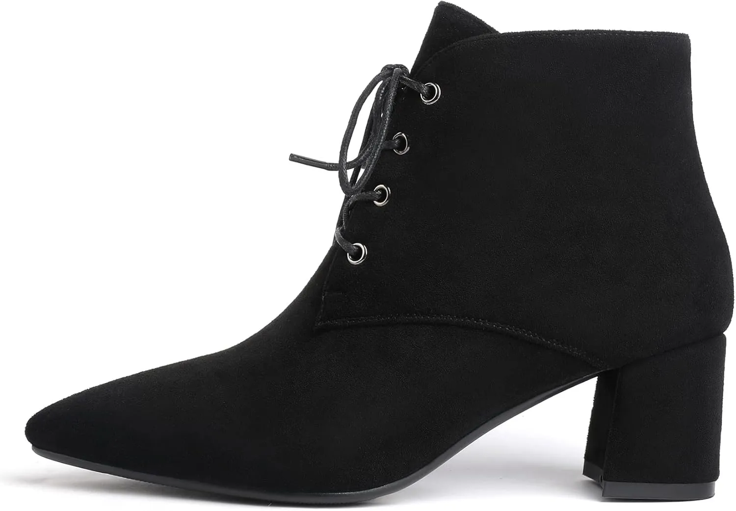 Eldof Women's Booties Low Chunky Heel Ankle Boots Pointed Toe Lace Up Comfortable Walking Boots