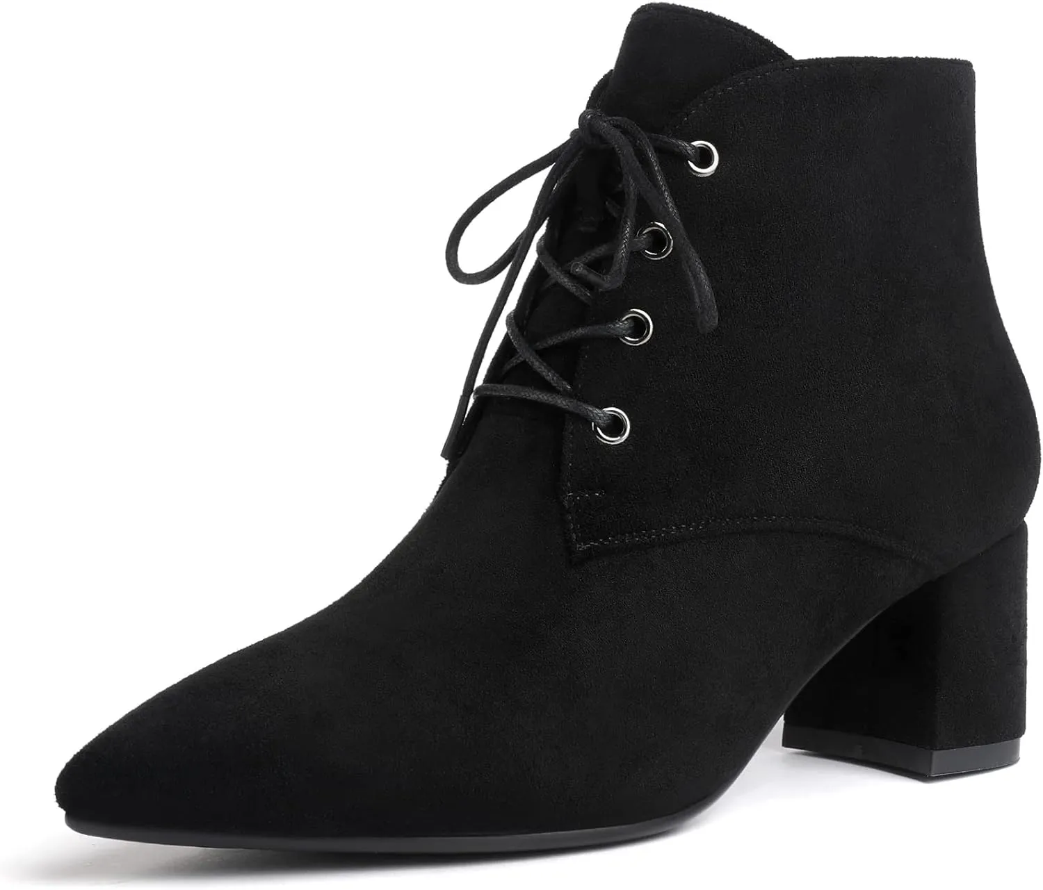 Eldof Women's Booties Low Chunky Heel Ankle Boots Pointed Toe Lace Up Comfortable Walking Boots