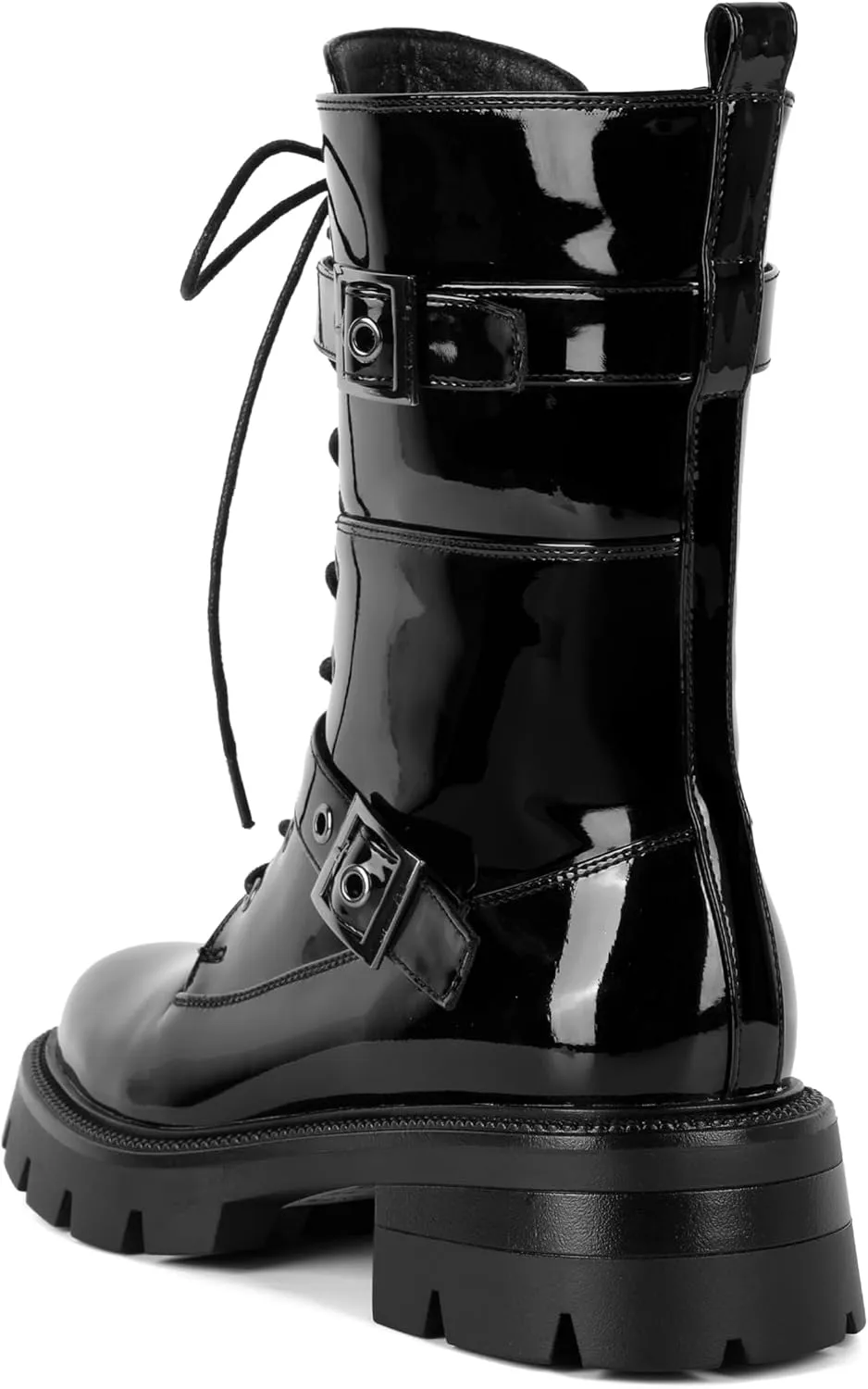 Eldof Women's Combat Boots Ankle Booties Lace Up Platform Lug Sole Chunky Low Heel Buckle Goth Motorcycle Boots for Women Side Zipper 2 Inches