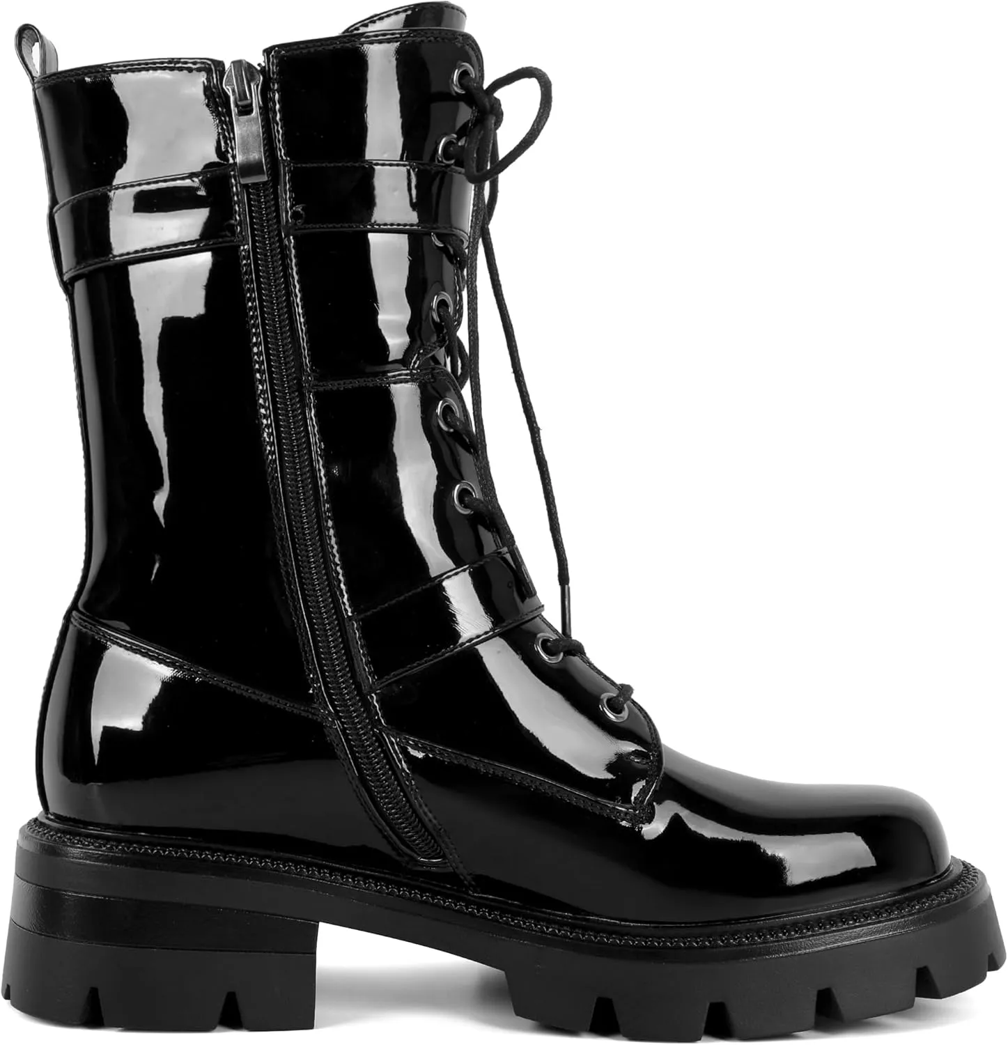 Eldof Women's Combat Boots Ankle Booties Lace Up Platform Lug Sole Chunky Low Heel Buckle Goth Motorcycle Boots for Women Side Zipper 2 Inches