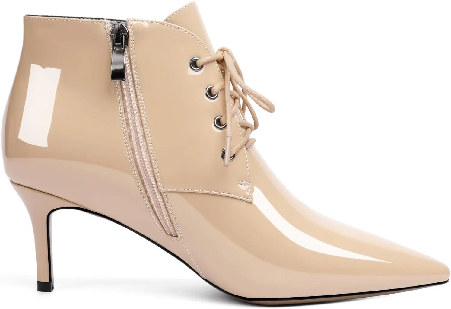 Eldof Women's Kitten Low Heel Ankle Boots Pointed Toe Lace Up Comfortable Walking Short Boots 2.5 Inches