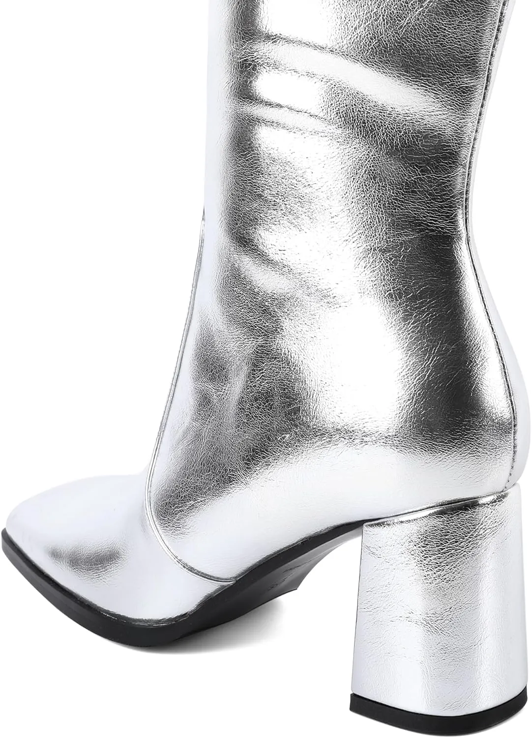Eldof Women's Knee High Boots Square Toe Chunky Heel Tall Gogo Boots Zipper Closure 3 Inches