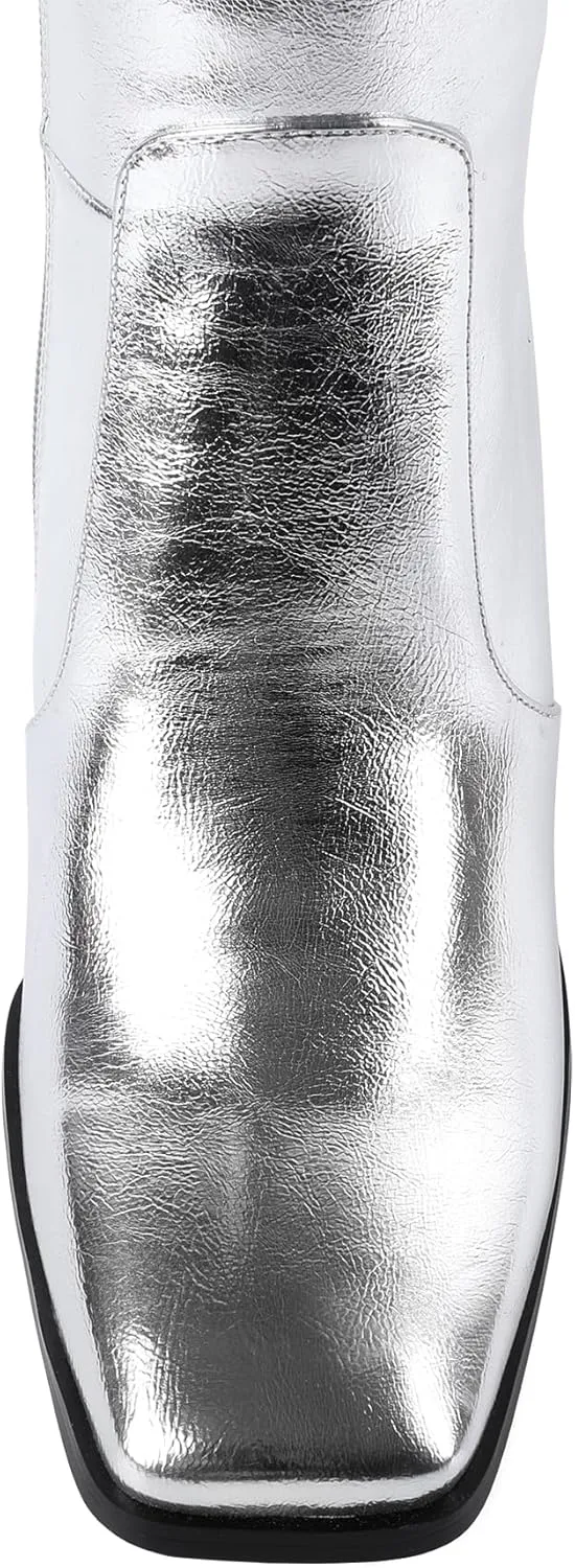 Eldof Women's Knee High Boots Square Toe Chunky Heel Tall Gogo Boots Zipper Closure 3 Inches