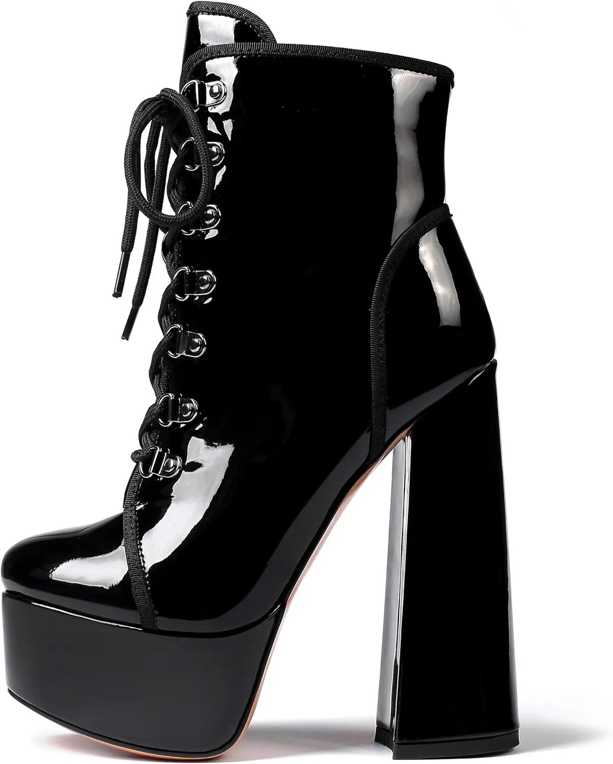 Eldof Women's Platform Ankle Bootie Chunky Block Heel Boots Lace Up with Zipper Comfortable Boots