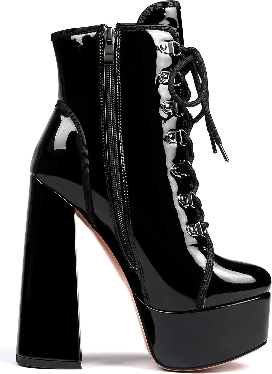Eldof Women's Platform Ankle Bootie Chunky Block Heel Boots Lace Up with Zipper Comfortable Boots