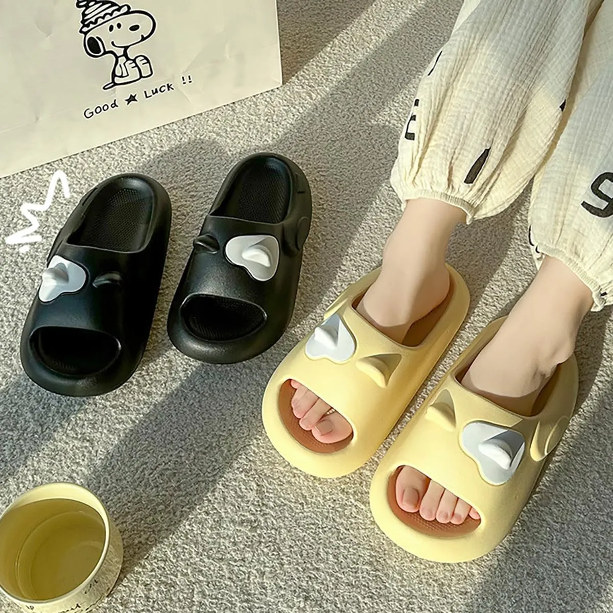 Epsion Women's Pillow Sandals Slides Cloud Cute Cartoon Bath Pool Gym Shower Slipper Lightweight EVA Anti-Slip Shoes