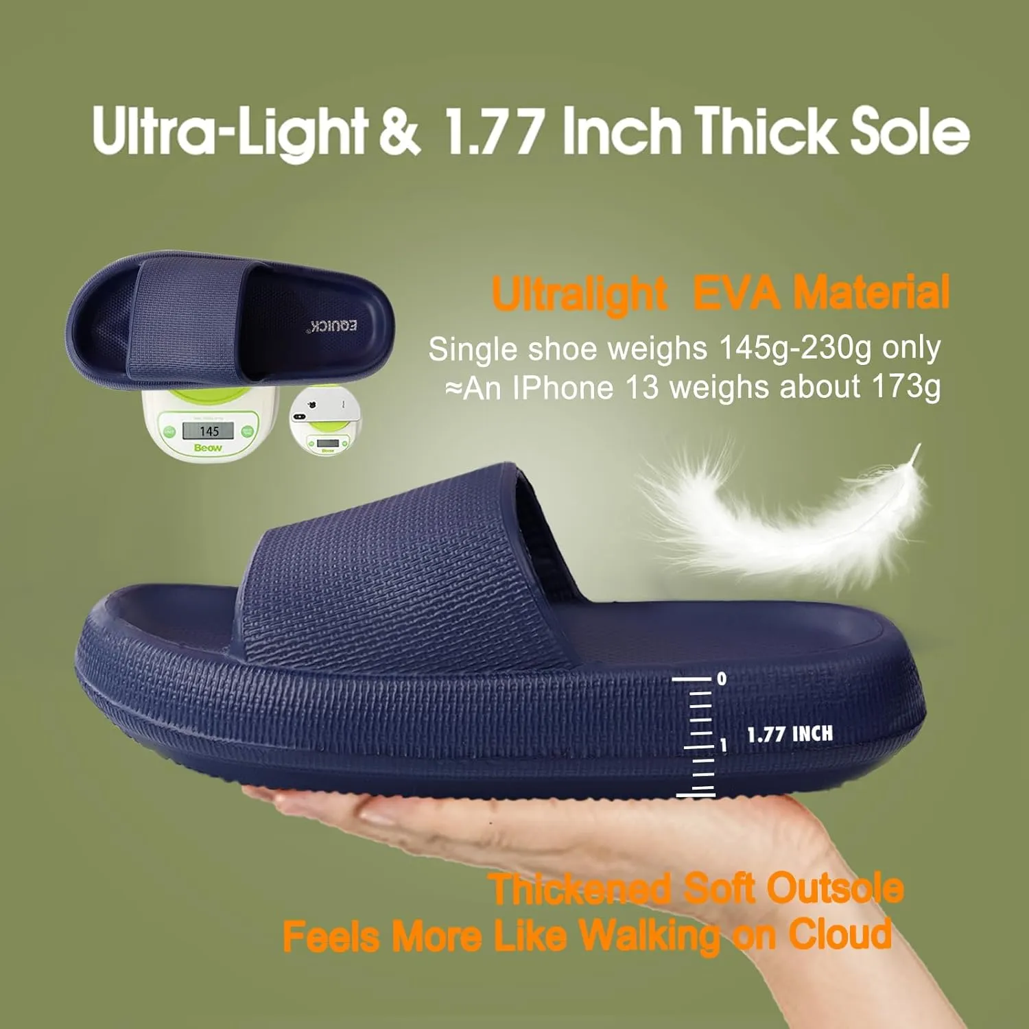 EQUICK Cloud Slides Pillow Slippers for Women and Men | Shower Slippers Bathroom Sandals | Ultra Soft | Cushioned Thick Sole | Indoor & Outdoor