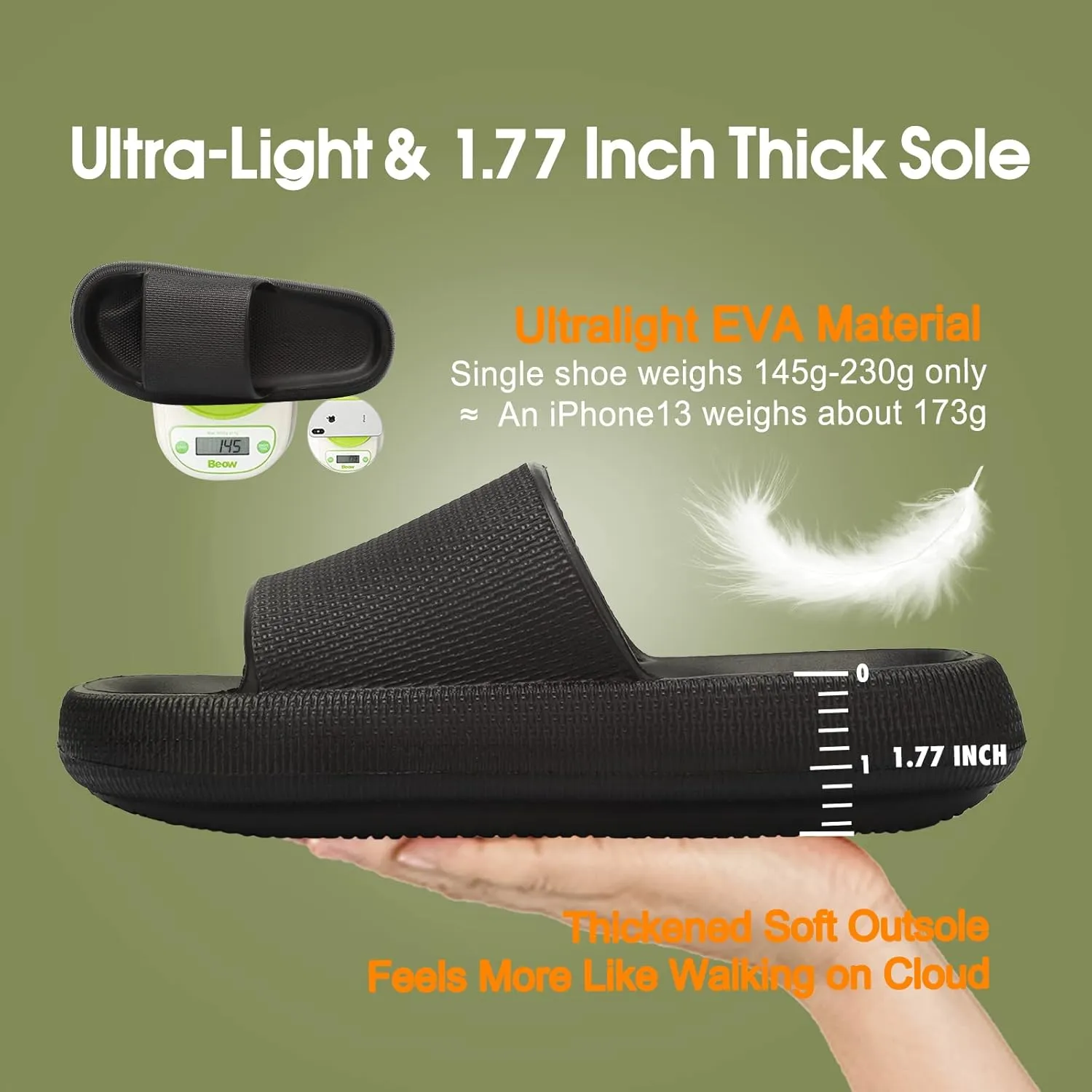 EQUICK Cloud Slides Pillow Slippers for Women and Men | Shower Slippers Bathroom Sandals | Ultra Soft | Cushioned Thick Sole | Indoor & Outdoor