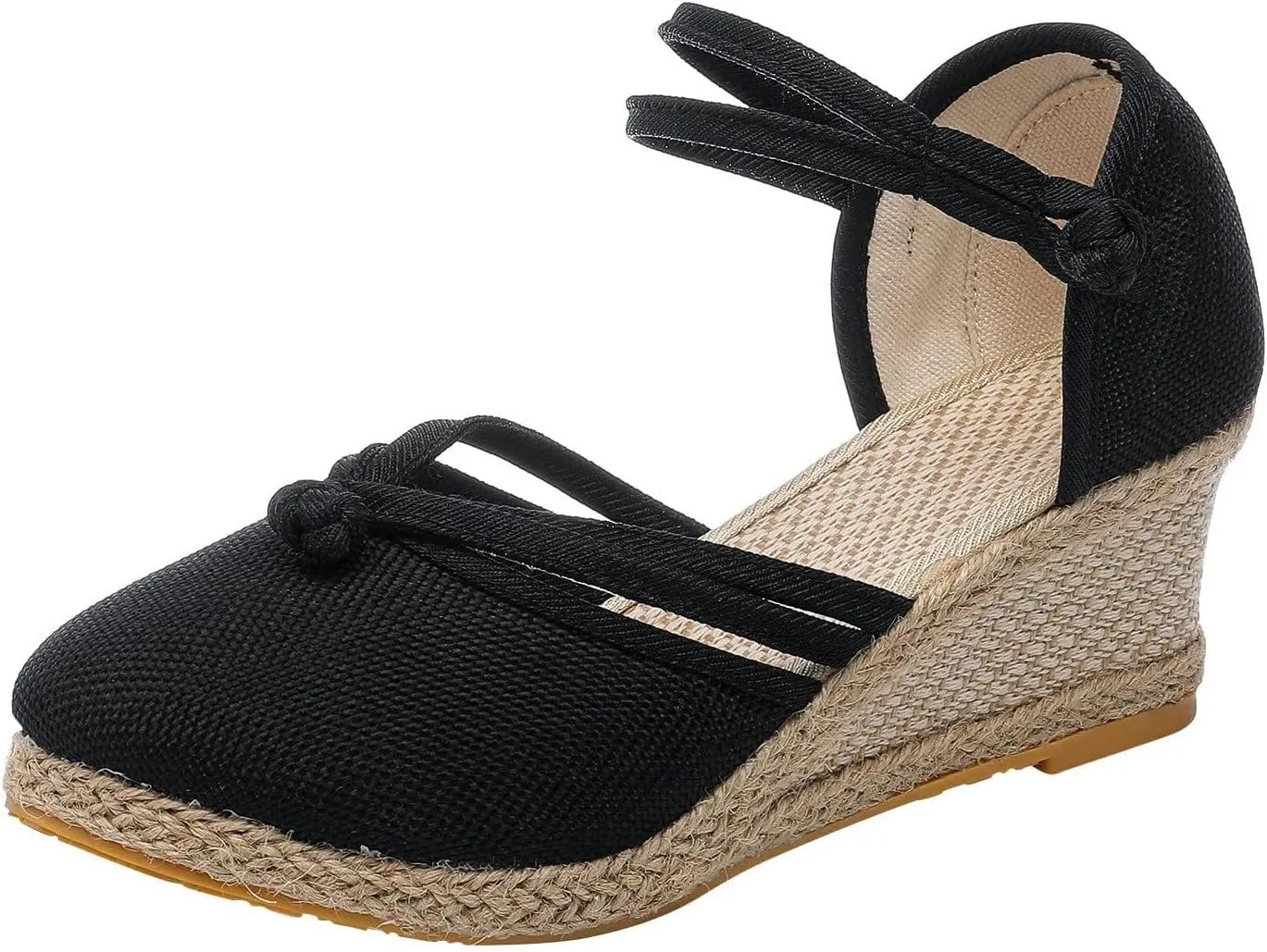 Espadrille Wedge Sandals for Women Platforms & Wedges Closed Toe Mid Wedge Heel Sandals Comfortable Ankle Strap Shoes Canvas Dress Shoes Lightweight Footwear for Beach Wedding Office Work Shoe 2025