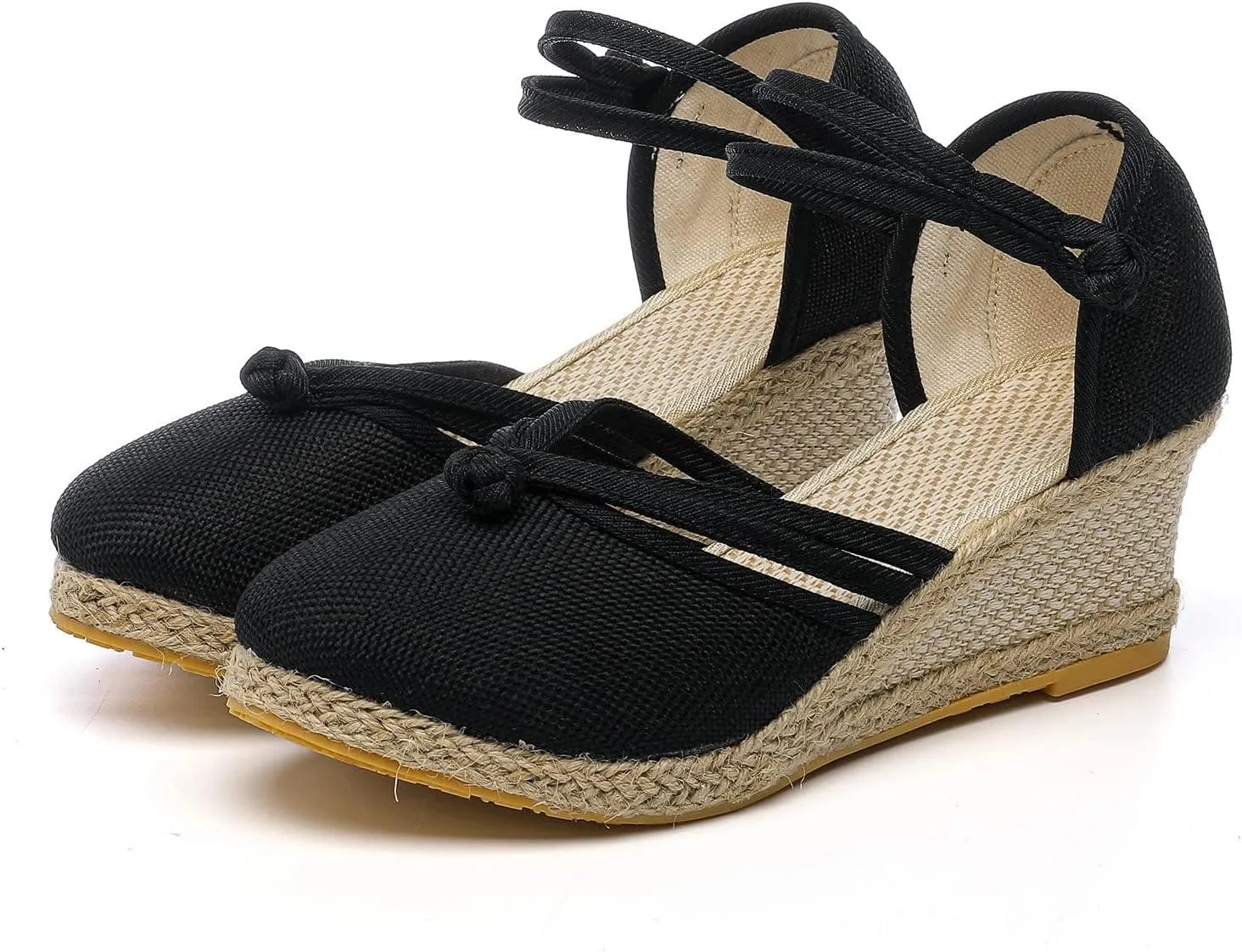 Espadrille Wedge Sandals for Women Platforms & Wedges Closed Toe Mid Wedge Heel Sandals Comfortable Ankle Strap Shoes Canvas Dress Shoes Lightweight Footwear for Beach Wedding Office Work Shoe 2025