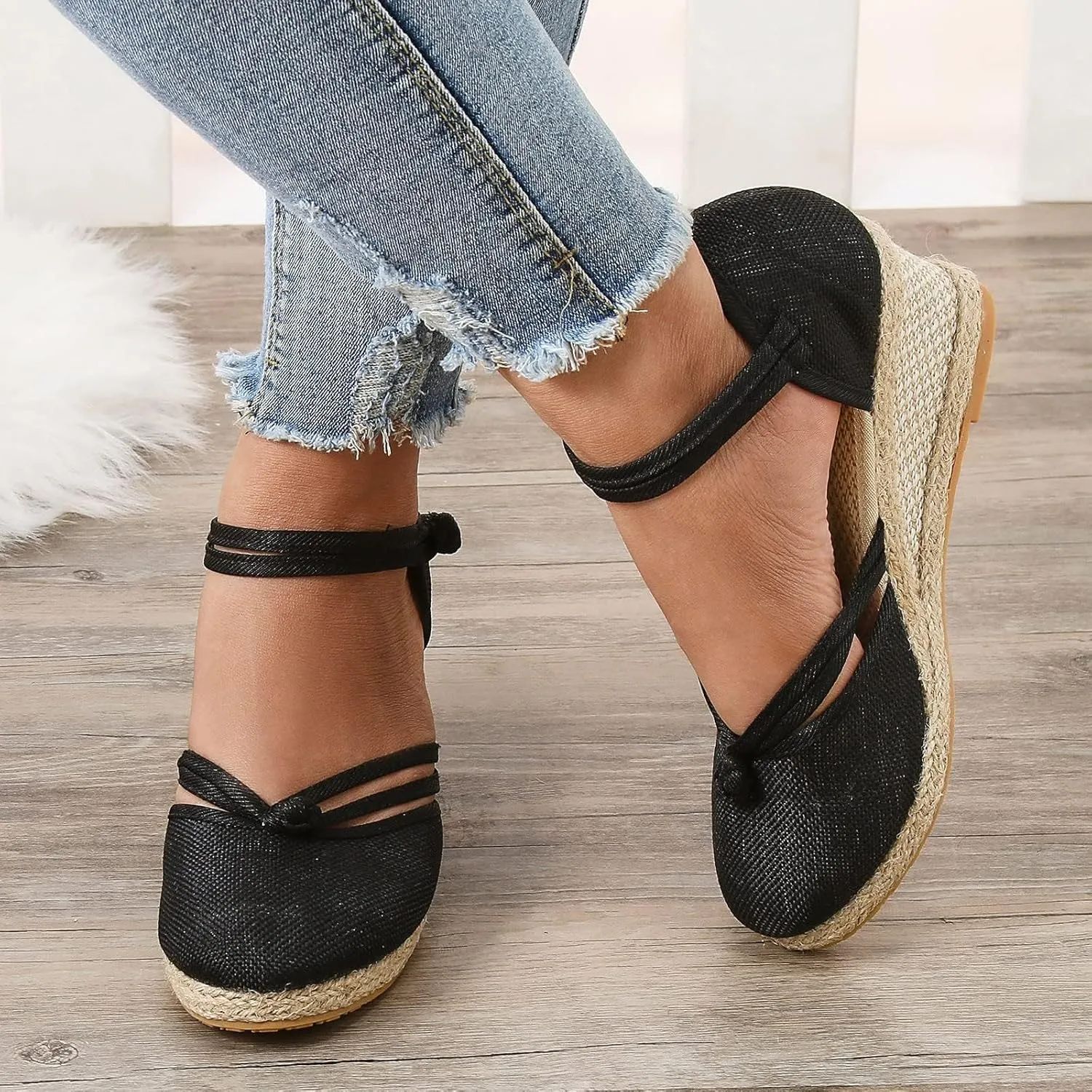 Espadrille Wedge Sandals for Women Platforms & Wedges Closed Toe Mid Wedge Heel Sandals Comfortable Ankle Strap Shoes Canvas Dress Shoes Lightweight Footwear for Beach Wedding Office Work Shoe 2025