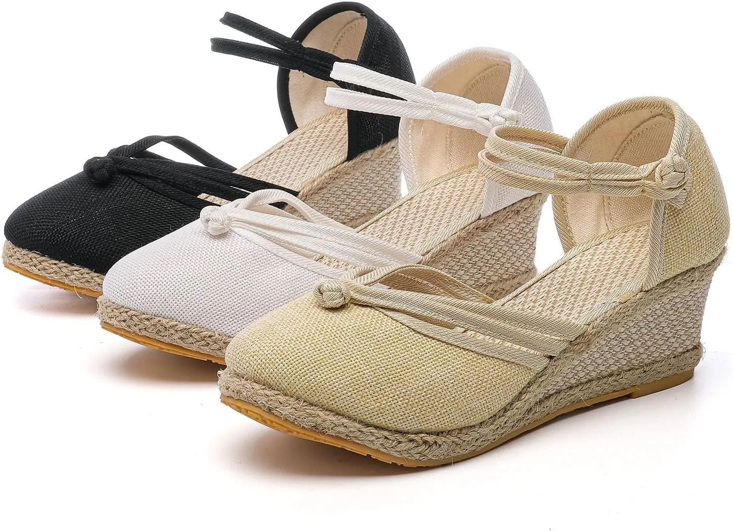 Espadrille Wedge Sandals for Women Platforms & Wedges Closed Toe Mid Wedge Heel Sandals Comfortable Ankle Strap Shoes Canvas Dress Shoes Lightweight Footwear for Beach Wedding Office Work Shoe 2025