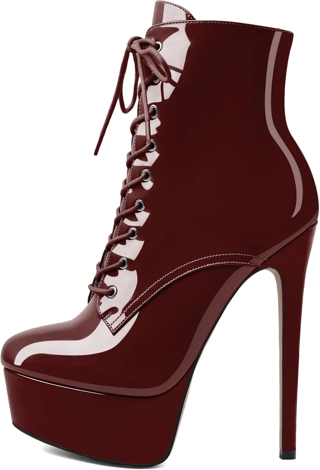 Esvowido Women's Ankle Booties Lace Up Boots Platform High Heel Round Toe Stilettos Short Boots with Side Zipper Sexy Ankle Boots