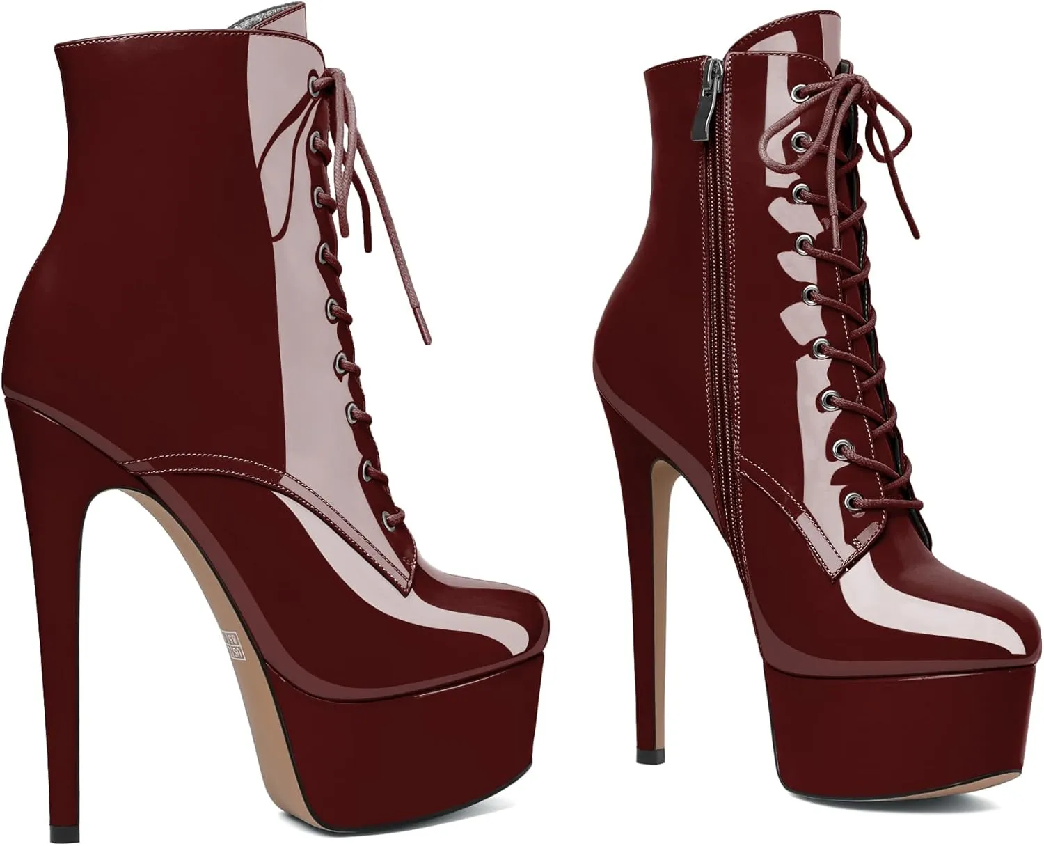 Esvowido Women's Ankle Booties Lace Up Boots Platform High Heel Round Toe Stilettos Short Boots with Side Zipper Sexy Ankle Boots