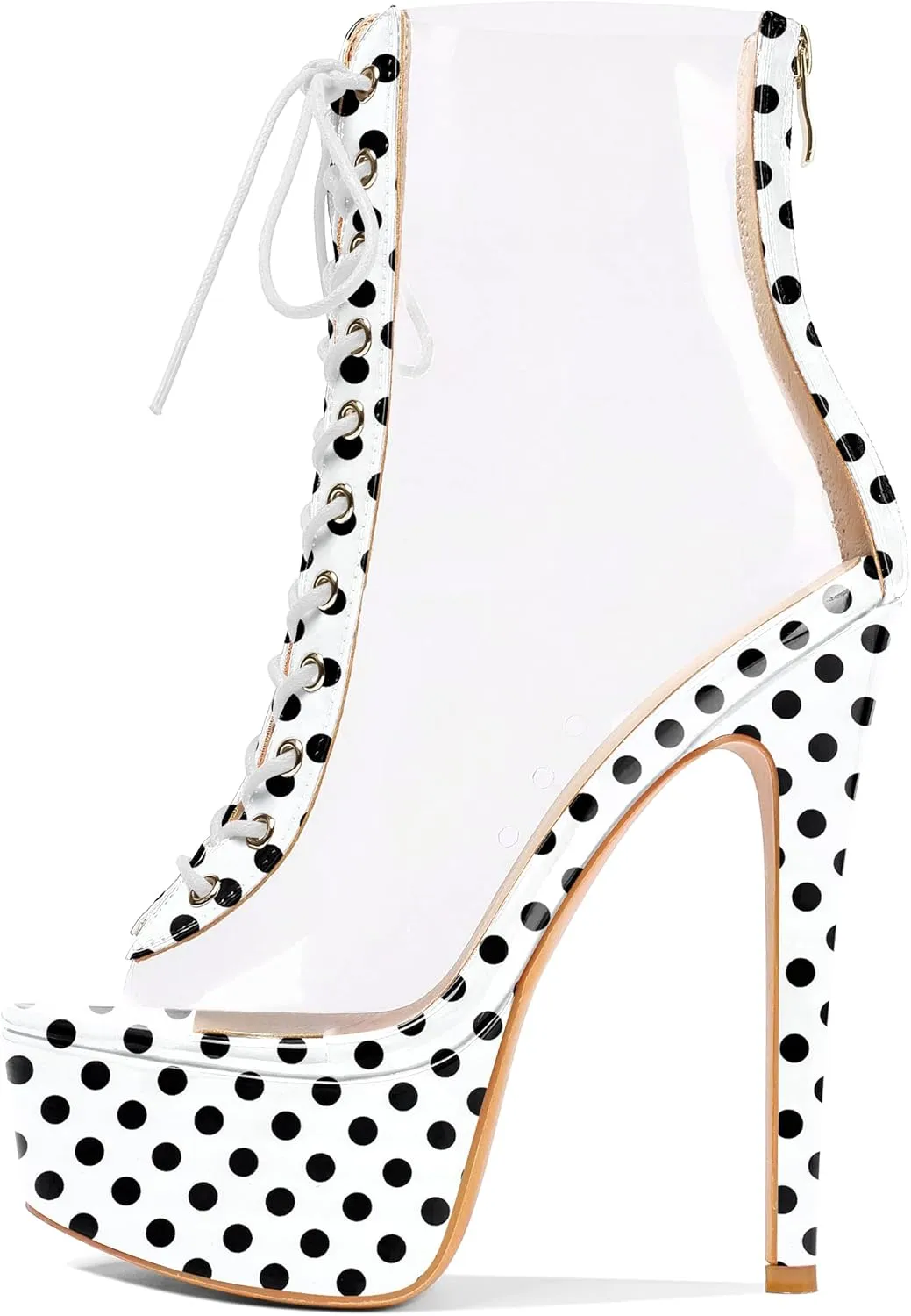Esvowido Women's Peep Toe Platform Heels Heeled Sandals Stiletto High Heel Clear PVC Sexy Lace Up Ankle Boots
