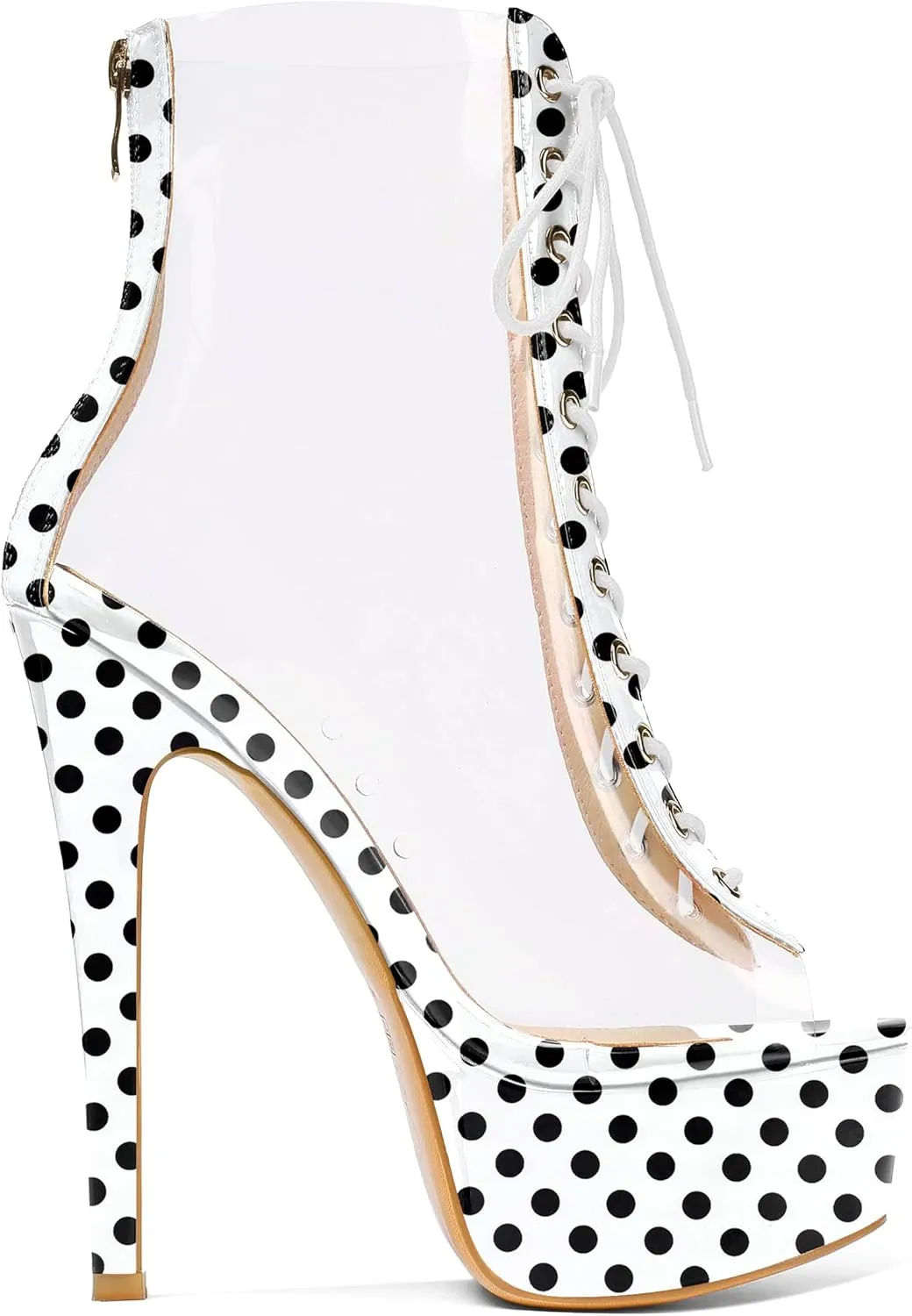 Esvowido Women's Peep Toe Platform Heels Heeled Sandals Stiletto High Heel Clear PVC Sexy Lace Up Ankle Boots