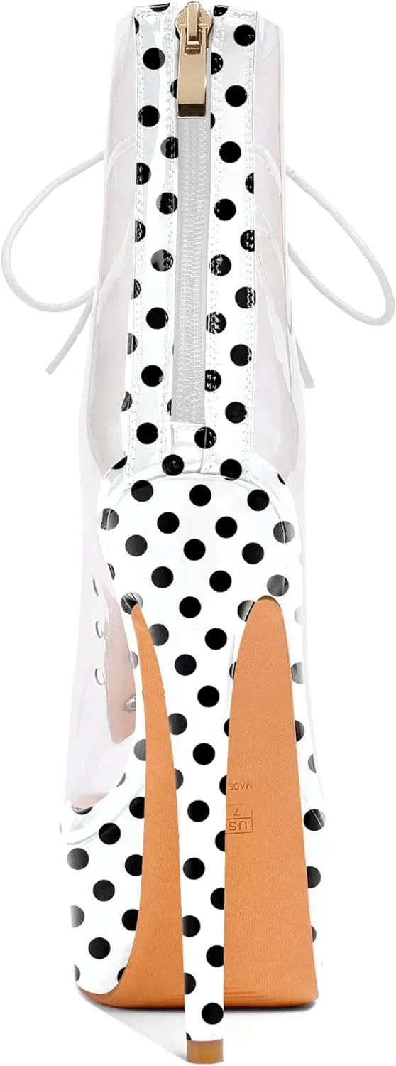 Esvowido Women's Peep Toe Platform Heels Heeled Sandals Stiletto High Heel Clear PVC Sexy Lace Up Ankle Boots