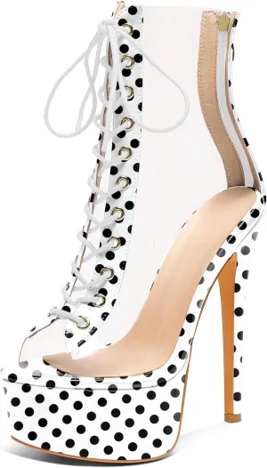Esvowido Women's Peep Toe Platform Heels Heeled Sandals Stiletto High Heel Clear PVC Sexy Lace Up Ankle Boots