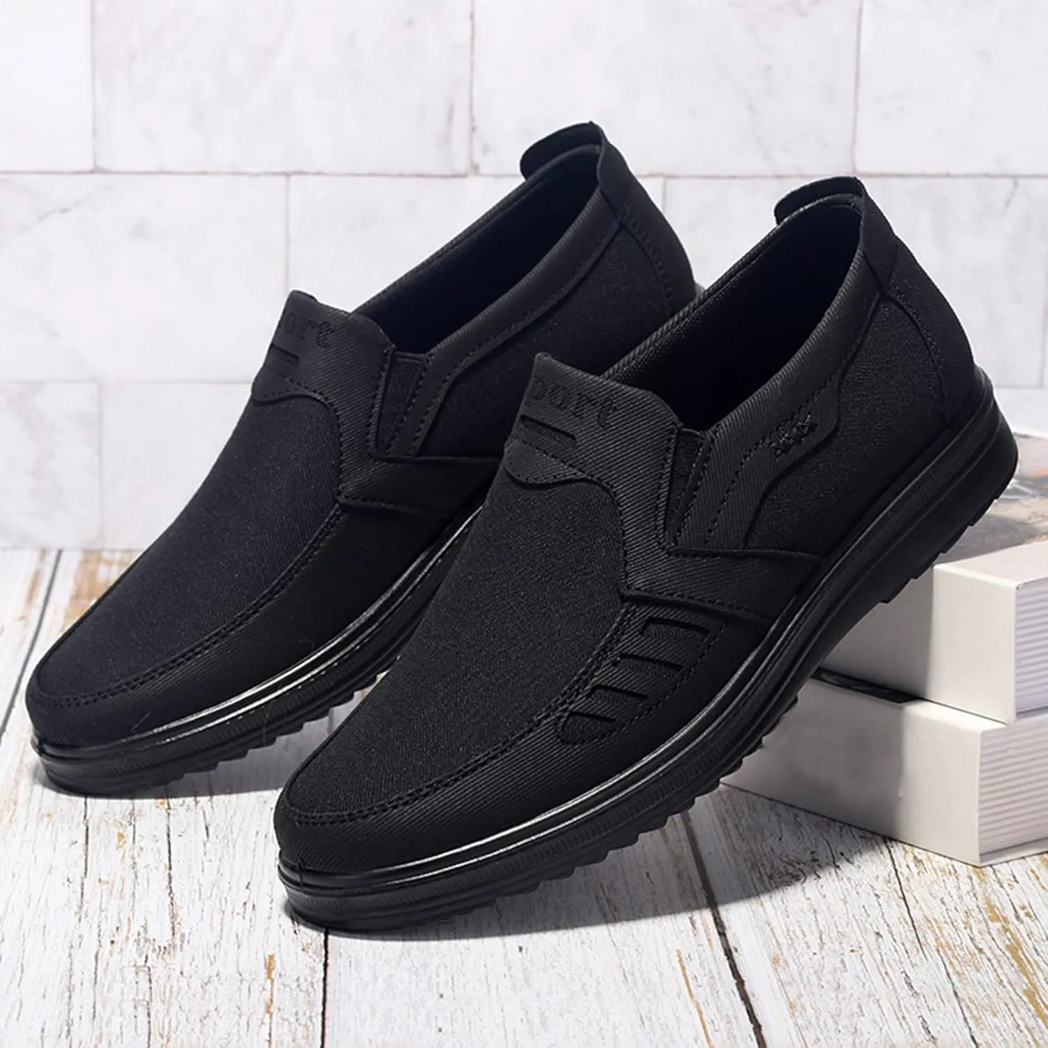 Fashion All Season Men Casual Shoes Flat Non Slip On Simple Design Solid Color Comfortable Slip Casual Mens Work Shoes