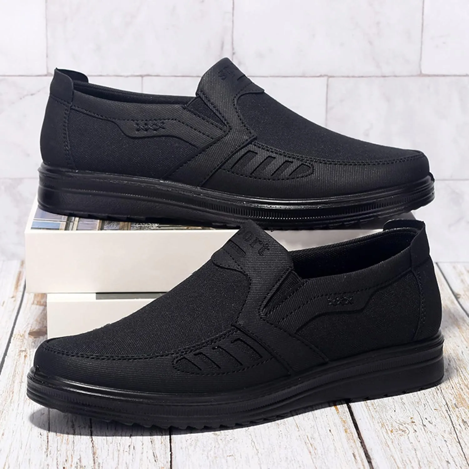 Fashion All Season Men Casual Shoes Flat Non Slip On Simple Design Solid Color Comfortable Slip Casual Mens Work Shoes