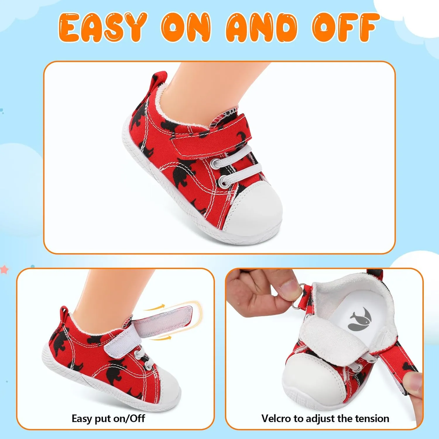 FEETCITY Baby Canvas Shoes Boys Girls Baby First Walking Shoes Infant Crib Shoes Slip On Sneakers