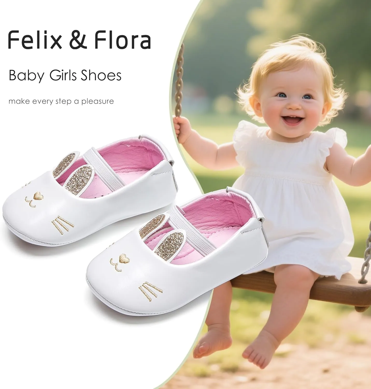 Felix & Flora Soft Sole Baby Shoes - Infant Baby Girls Ballet Flats Moccasinss Rubber Sole Walking Crib Shoes