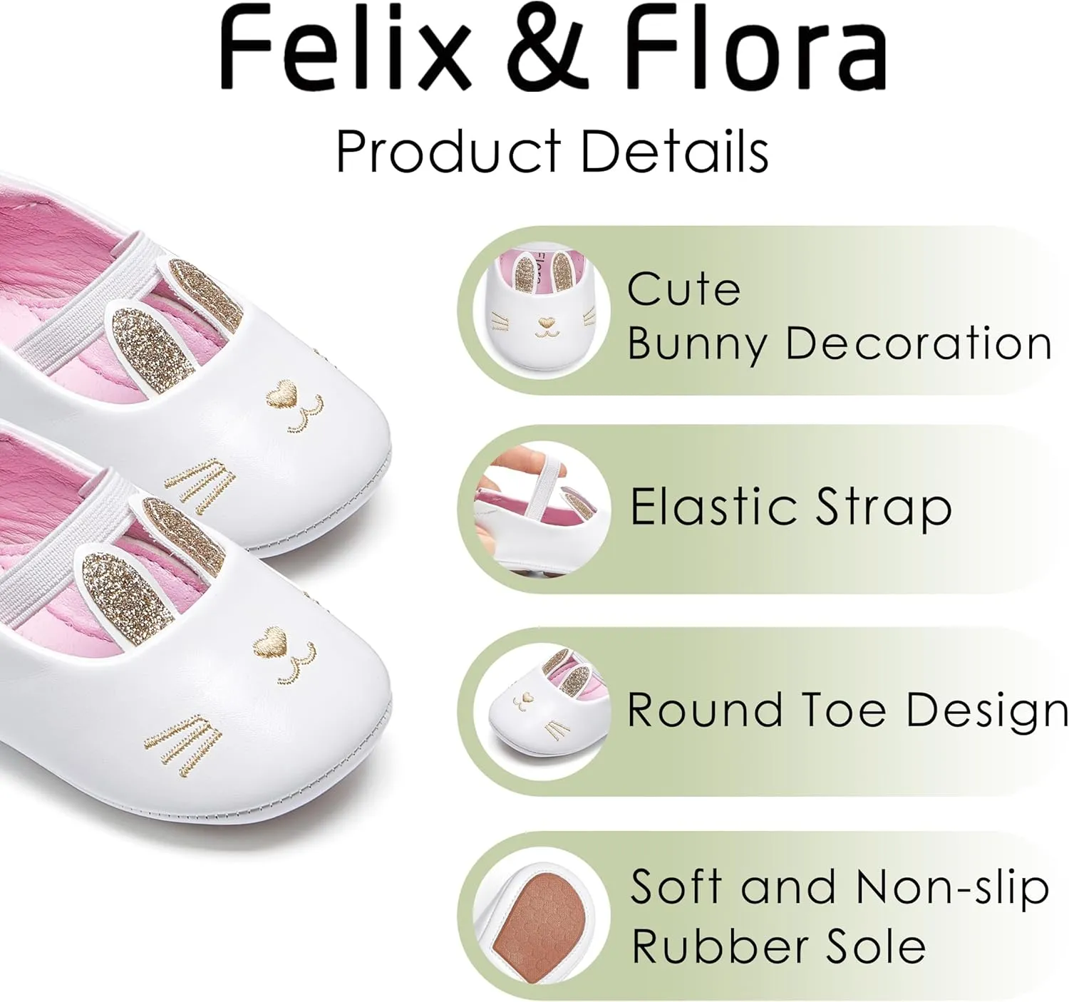 Felix & Flora Soft Sole Baby Shoes - Infant Baby Girls Ballet Flats Moccasinss Rubber Sole Walking Crib Shoes