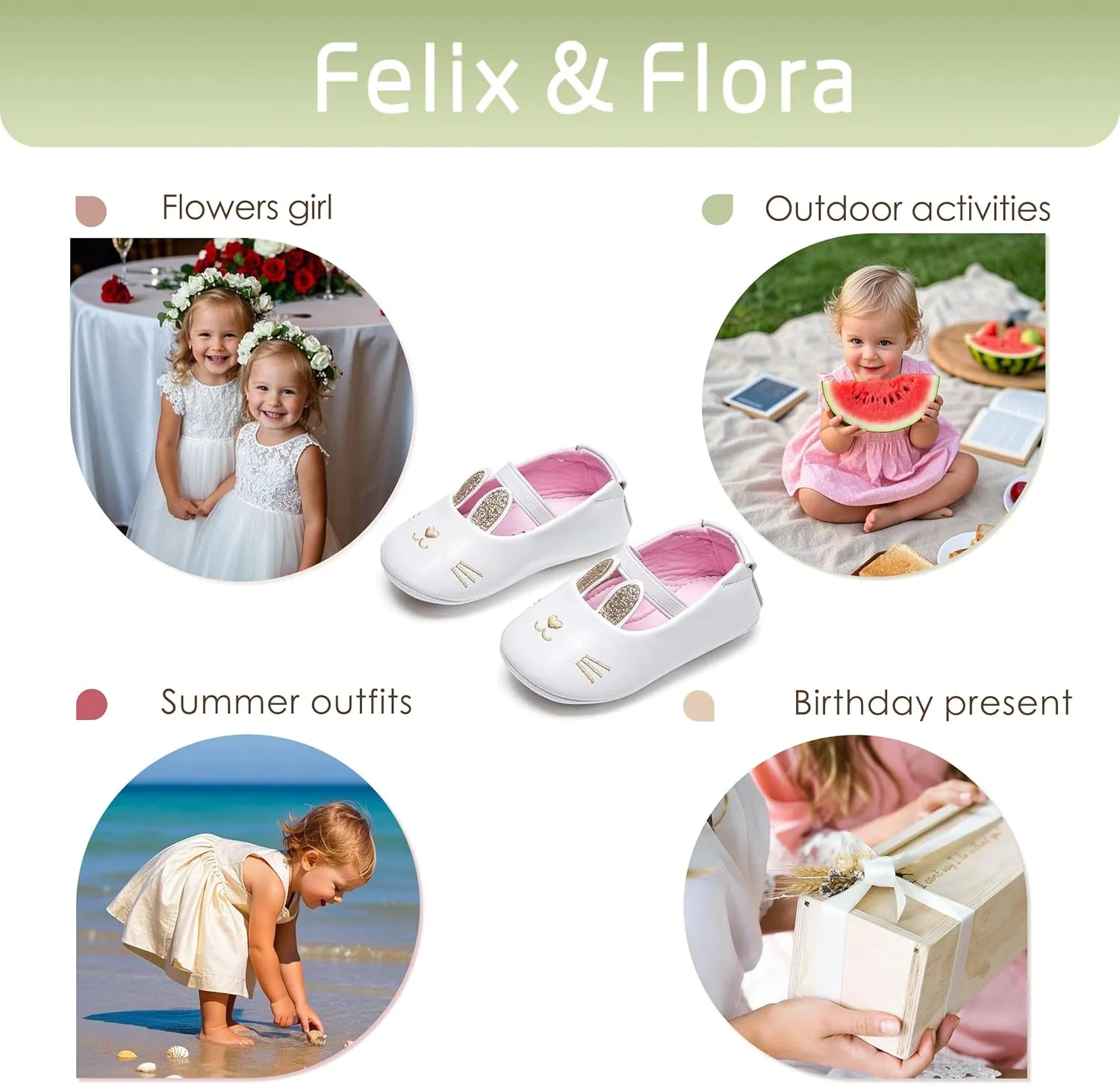 Felix & Flora Soft Sole Baby Shoes - Infant Baby Girls Ballet Flats Moccasinss Rubber Sole Walking Crib Shoes