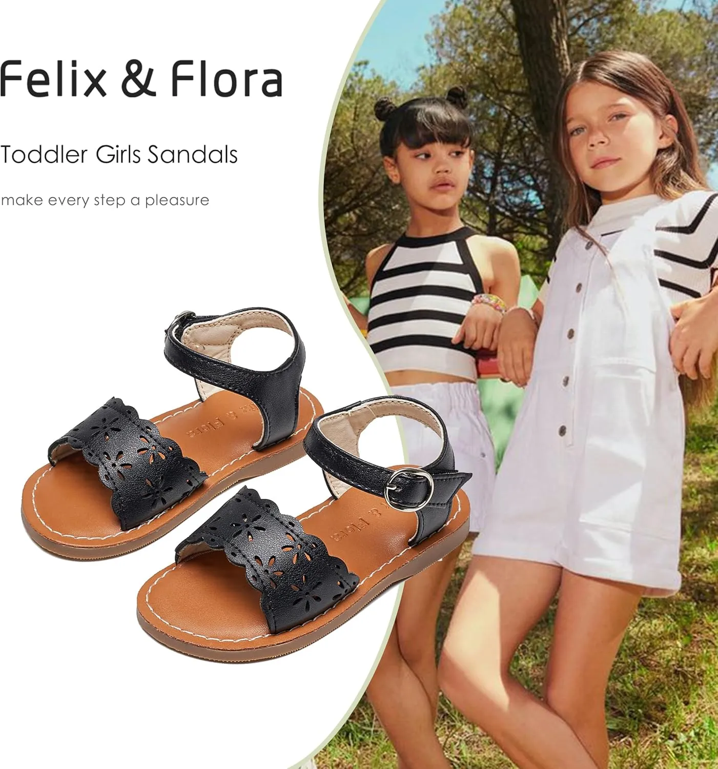 Felix & Flora Toddler Girl Sandals - Little Girl Easter Summer Dress Shoes Lightweight Open Toe Beach Holiday.