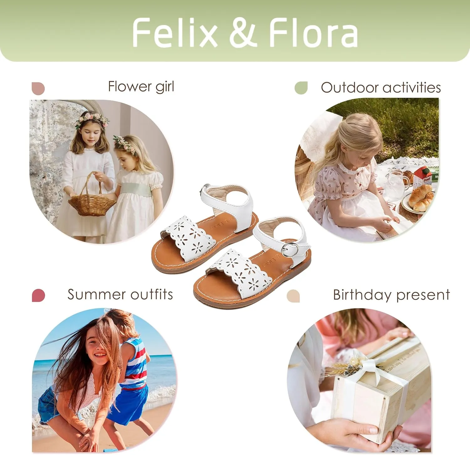 Felix & Flora Toddler Girl Sandals - Little Girl Easter Summer Dress Shoes Lightweight Open Toe Beach Holiday.