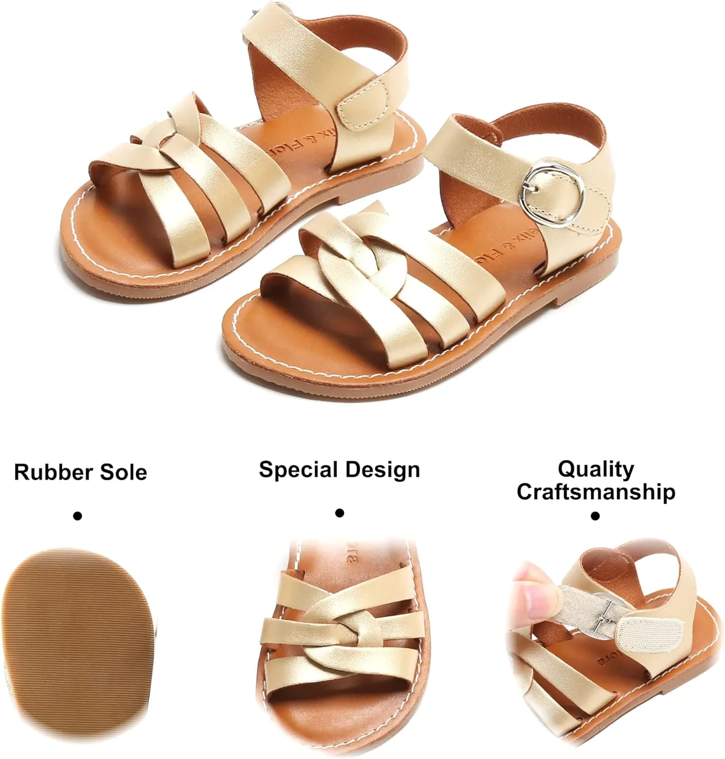 Felix & Flora Toddler Girl Sandals - Little Girl Easter Summer Dress Shoes Lightweight Open Toe Beach Holiday.