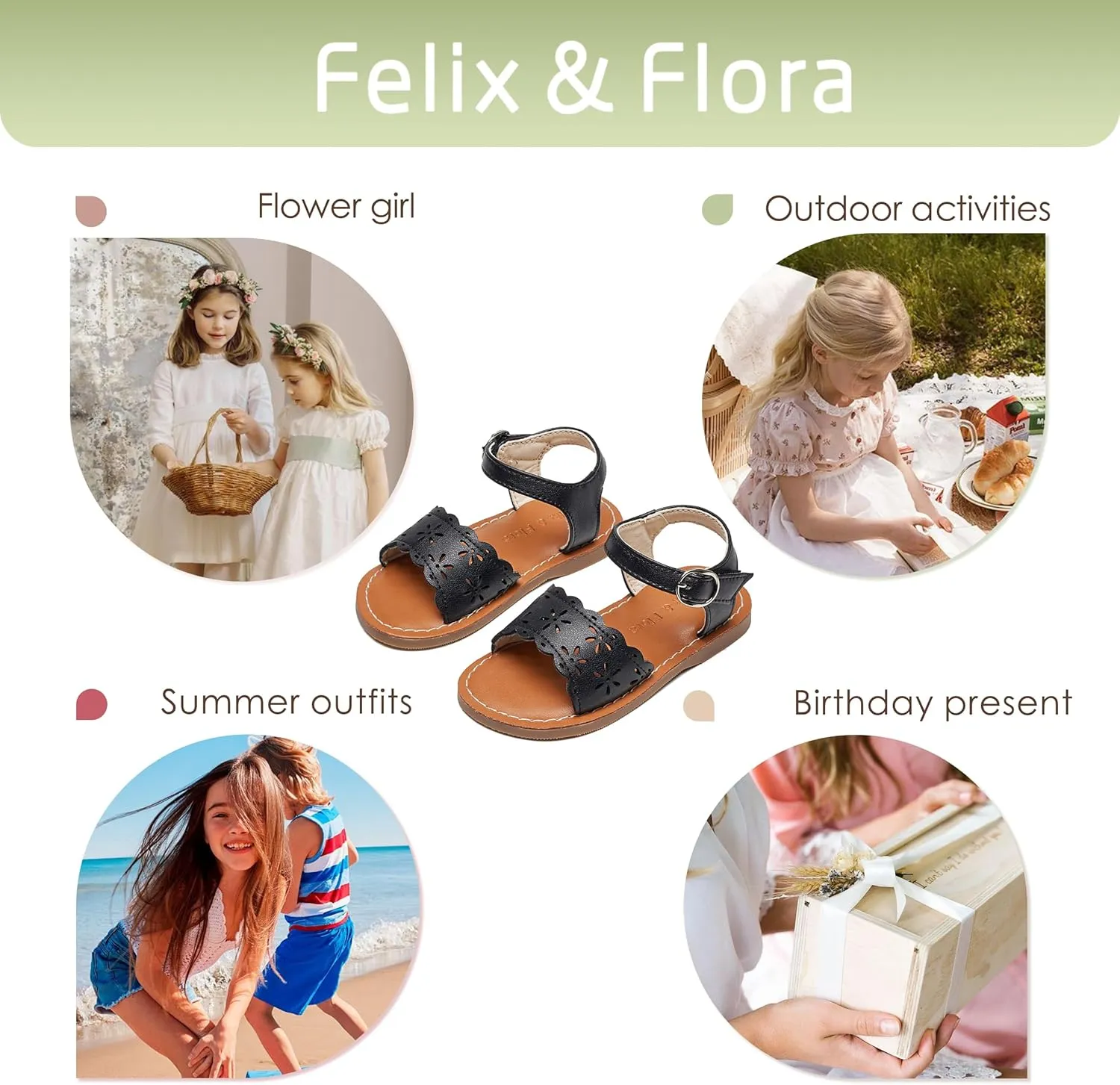 Felix & Flora Toddler Girl Sandals - Little Girl Easter Summer Dress Shoes Lightweight Open Toe Beach Holiday.
