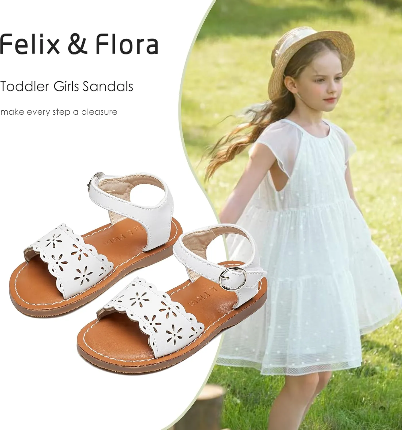Felix & Flora Toddler Girl Sandals - Little Girl Easter Summer Dress Shoes Lightweight Open Toe Beach Holiday.