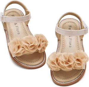 Felix & Flora Toddler Girls Sandals Soft Rubber Flats Summer Baby Flower Girl Shoes.