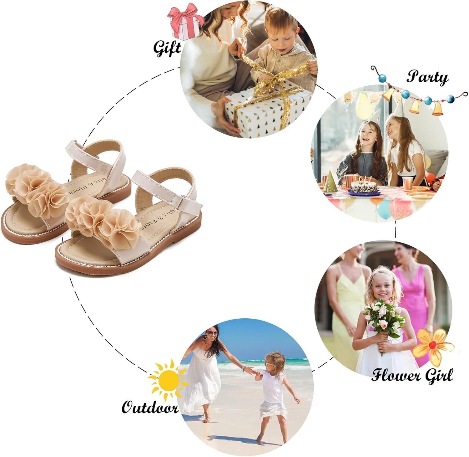 Felix & Flora Toddler Girls Sandals Soft Rubber Flats Summer Baby Flower Girl Shoes.
