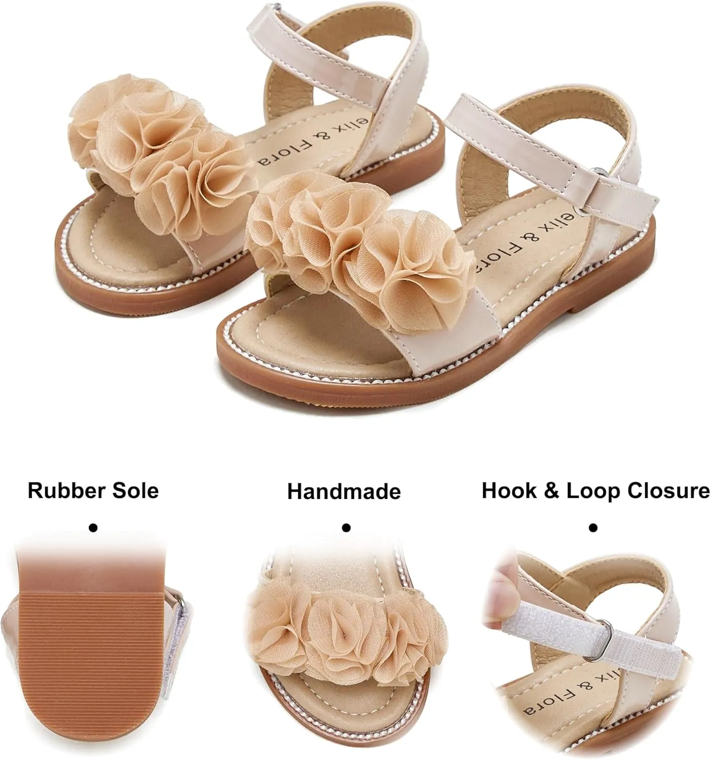 Felix & Flora Toddler Girls Sandals Soft Rubber Flats Summer Baby Flower Girl Shoes.