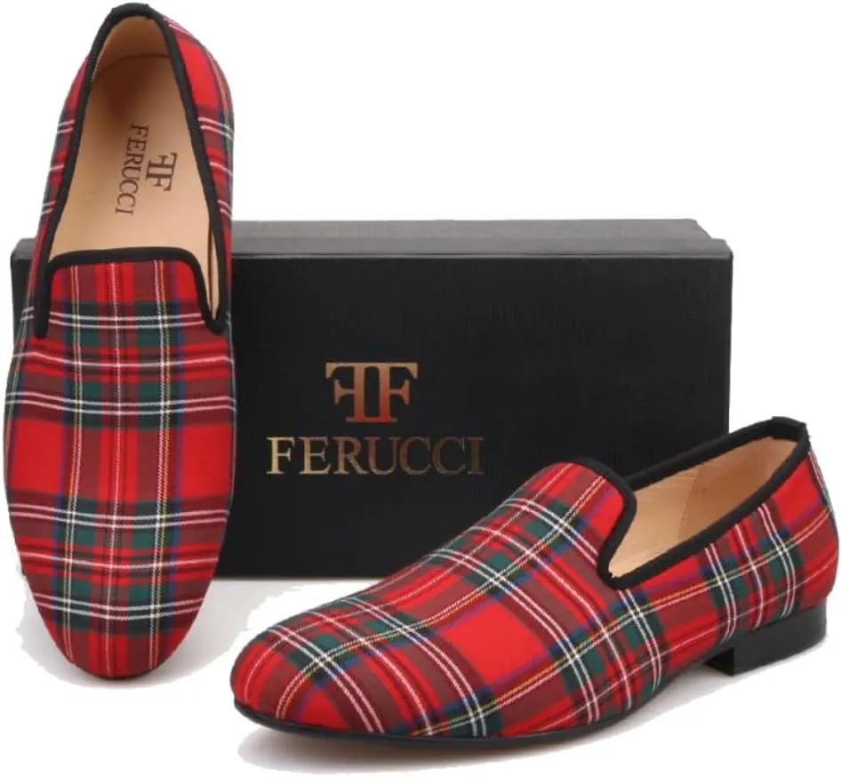 FERUCCI Handmade Men Blue Scottish Slippers Flats Loafers
