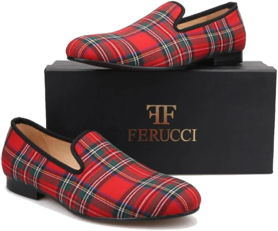 FERUCCI Handmade Men Blue Scottish Slippers Flats Loafers