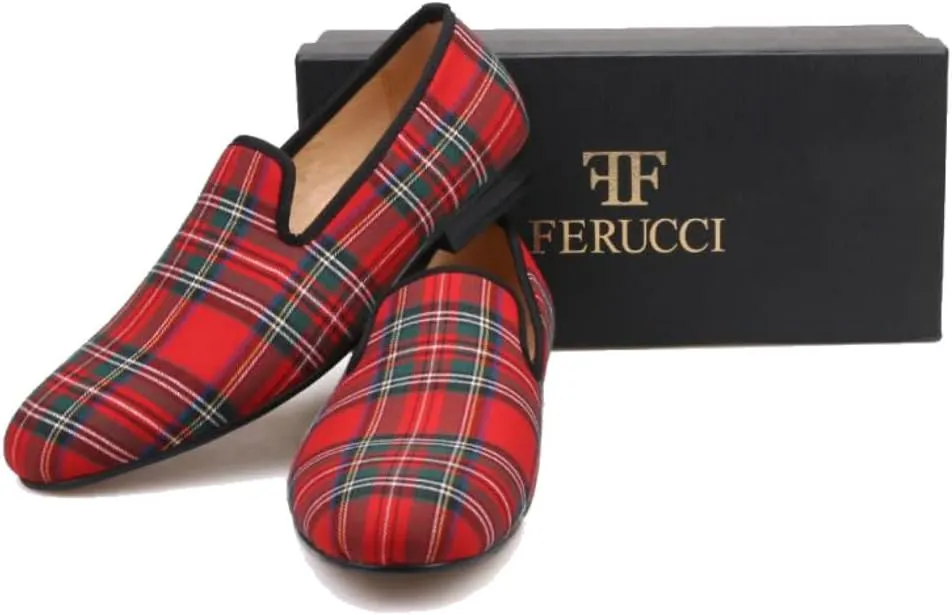 FERUCCI Handmade Men Blue Scottish Slippers Flats Loafers