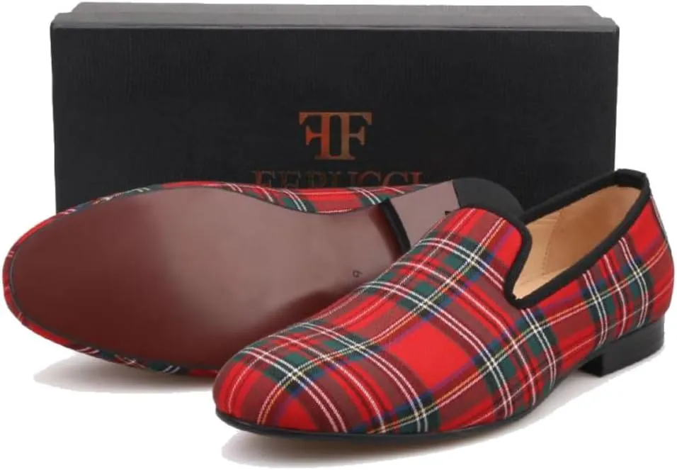 FERUCCI Handmade Men Blue Scottish Slippers Flats Loafers