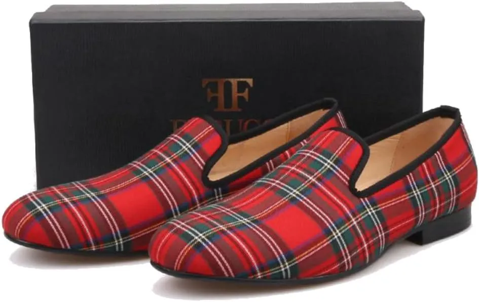 FERUCCI Handmade Men Blue Scottish Slippers Flats Loafers