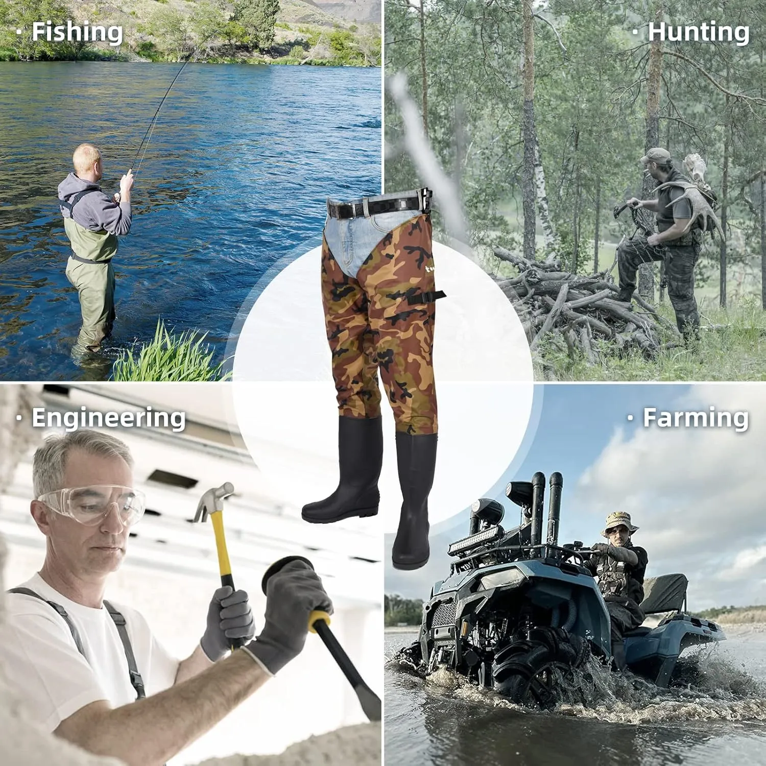 Fishing Hip Waders for Men Women with Boots Waterproof Lightweight 2-Ply PVC/Nylon Bootfoot for Fishing Hunting