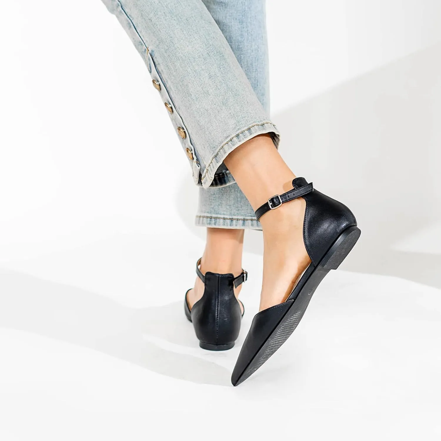 Flats for Women Pointed Toe Comfortable Ankle Strap Gold Nude Flats Silver Black Flats for Women Casual Dress Wedding Flats Shoes