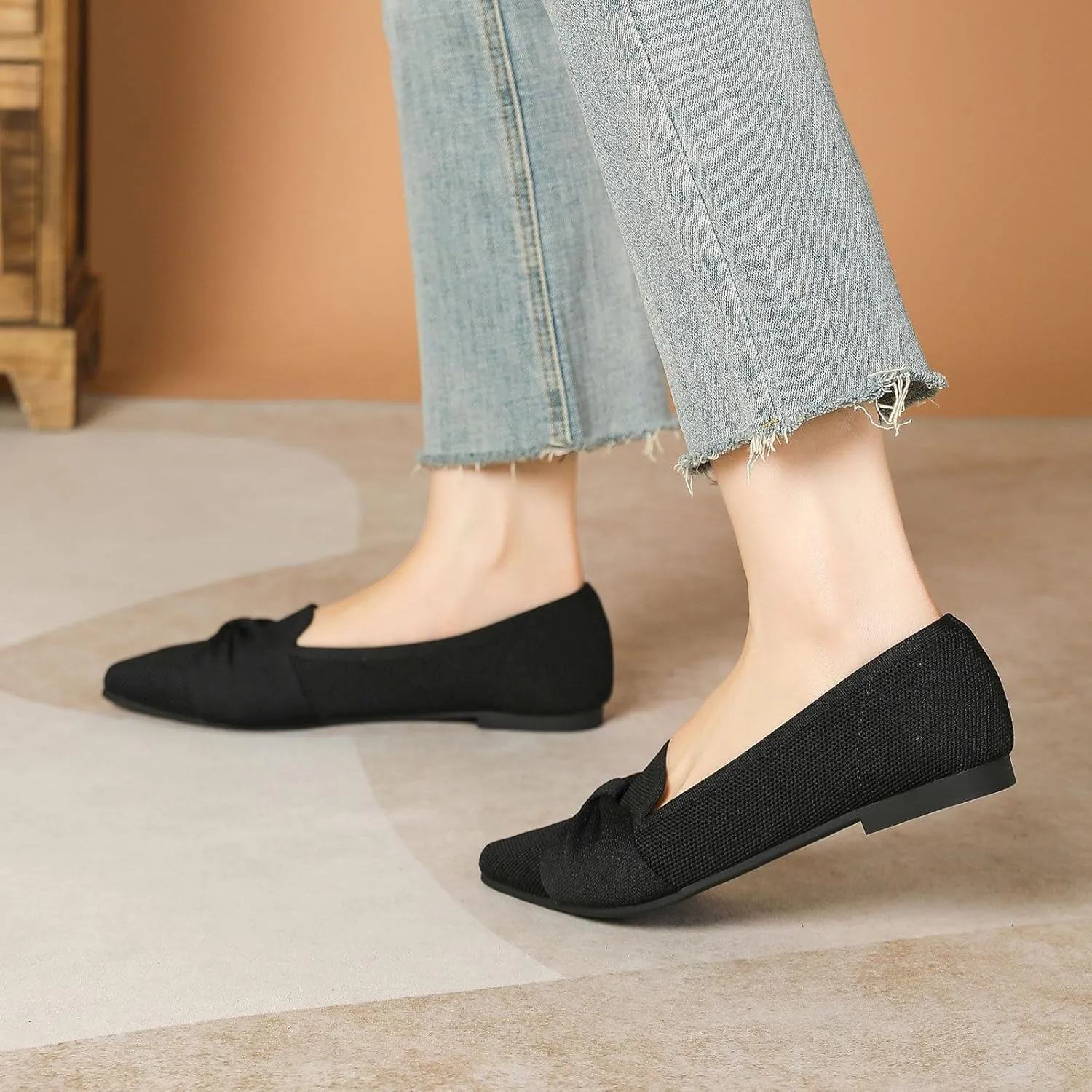 Flats for Womens Classic Pointed Toe Ballet Flats Comfortable Knit Dressy Bow Flats Shoes