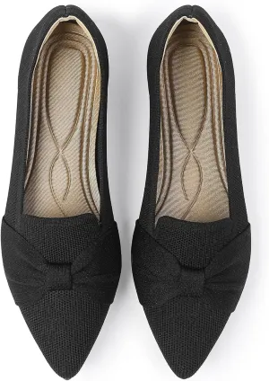 Flats for Womens Classic Pointed Toe Ballet Flats Comfortable Knit Dressy Bow Flats Shoes