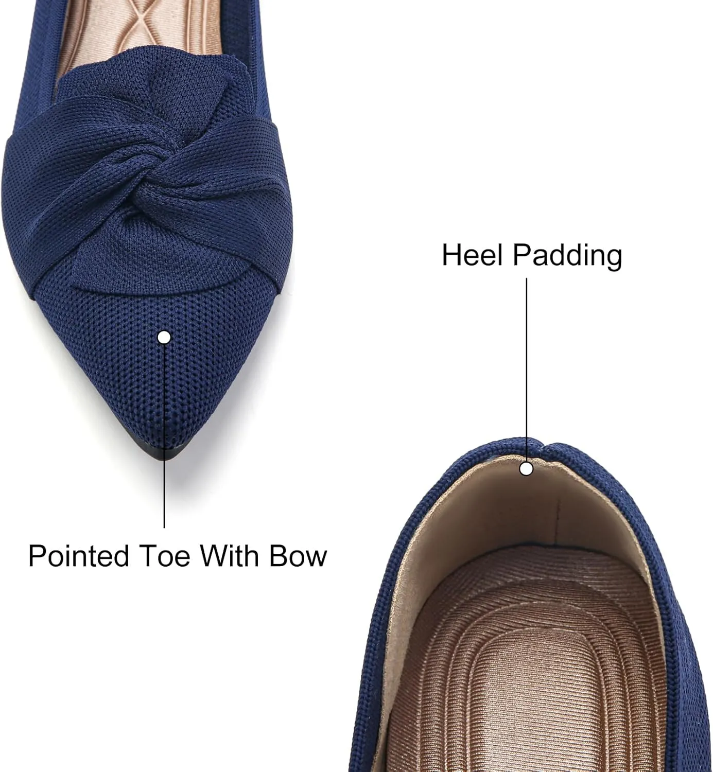 Flats for Womens Pointed Toe Ballet Flats with Bow Comfortable Knit Dressy Flats